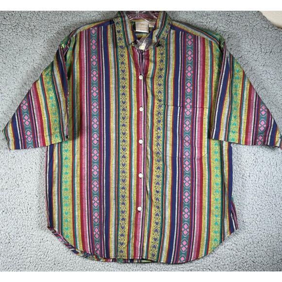 other Tops - Huntington Ridge Top Women M Purple Striped 80s rodeo Button up Short Sleeve